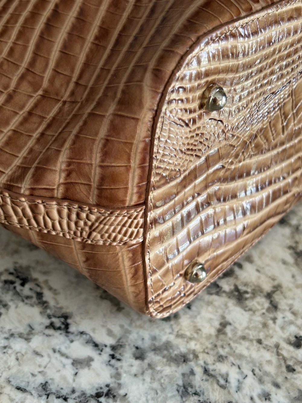 Brahmin Med. Asher Melbourne Croc Leather Tote Satchel Shoulder Bag Gold Brown - Picture 15 of 16